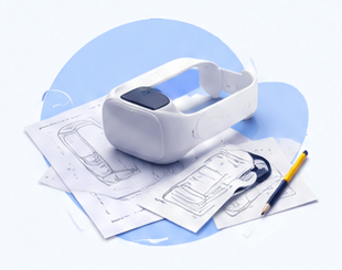 Physical product prototype with industrial design sketches